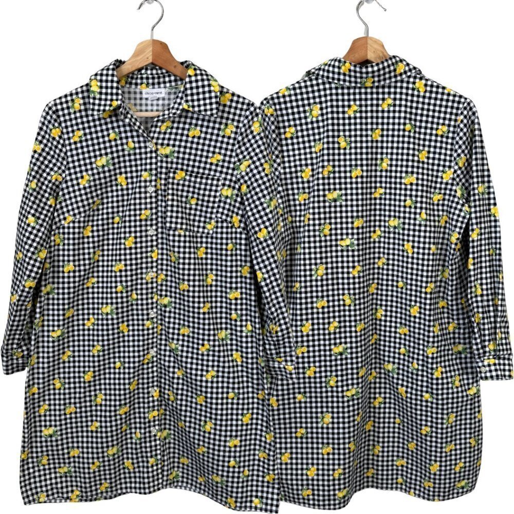 NWOT Chloe+Rene Lemon Gingham Button Up Mini Dress Women's Small Black White